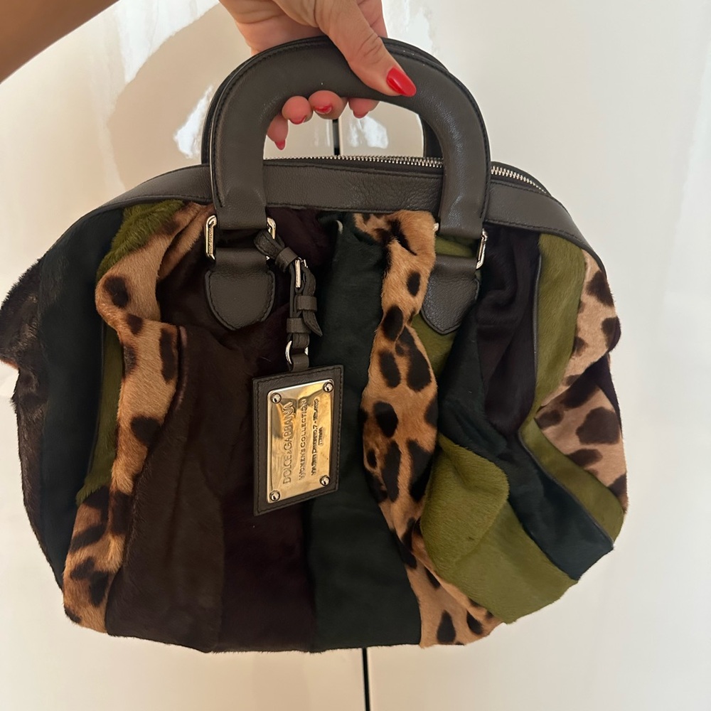 Dolce & Gabbana Green and Brown Camouflage Satchel with Leather Trim